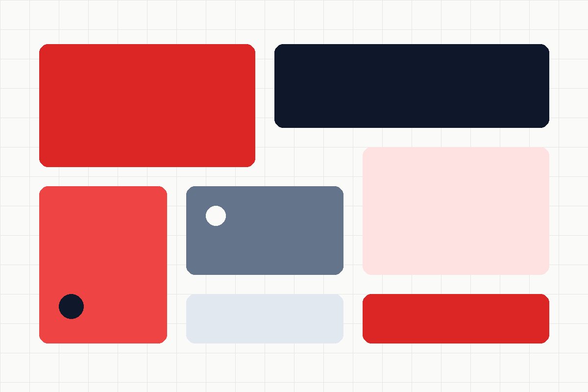 Abstract geometric pattern of red, slate and light-grey rounded rectangles on a paper-white background